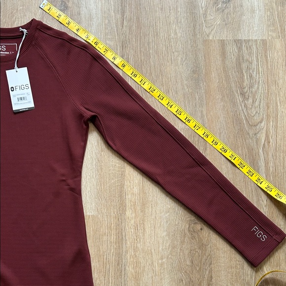 Figs Maroon Long Sleeve Waffle Top XS - Picture 6 of 7